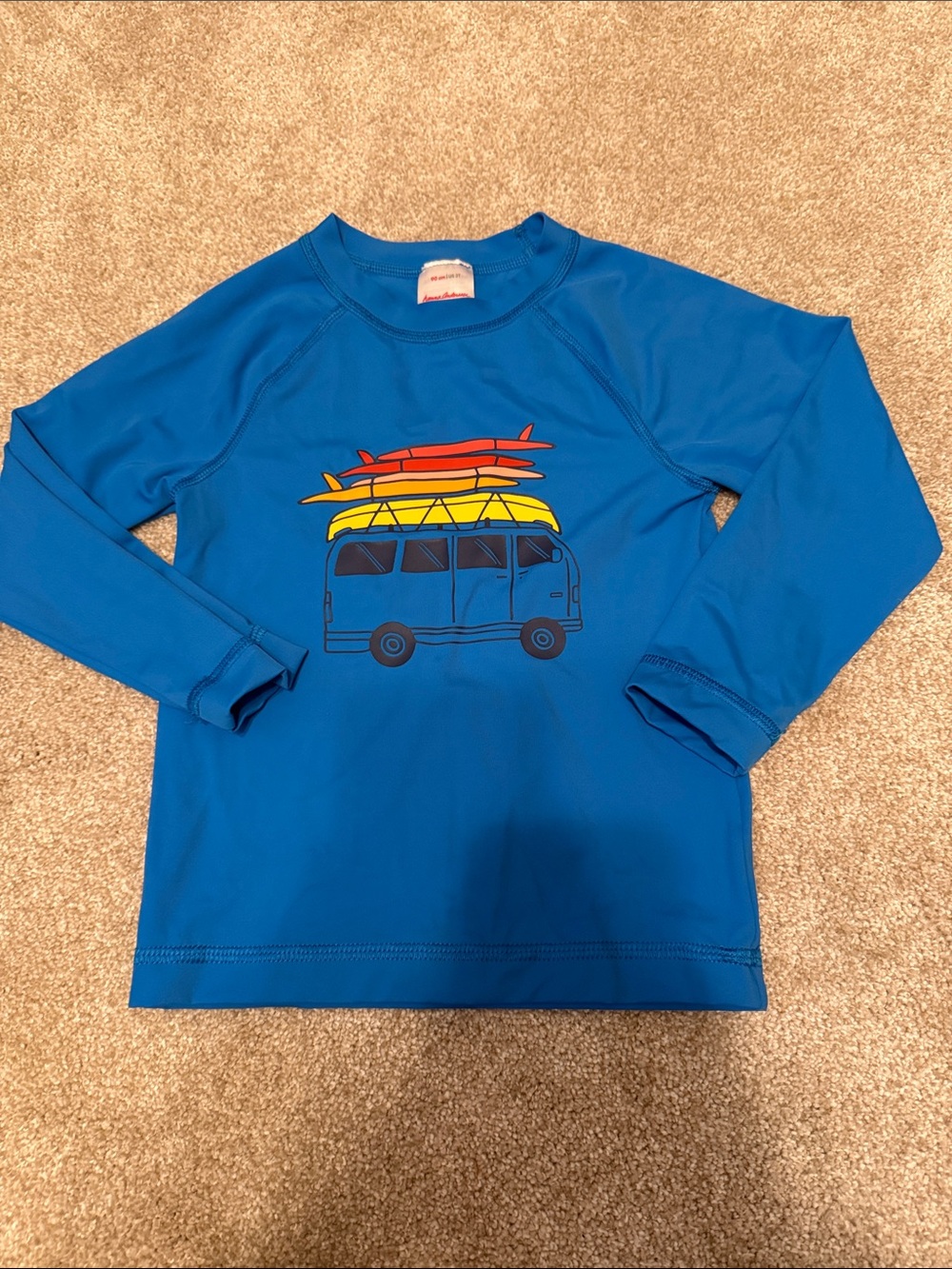 Hanna Andersson Royal Blue Rashguard with Yellow & Orange Surfboard Graphic